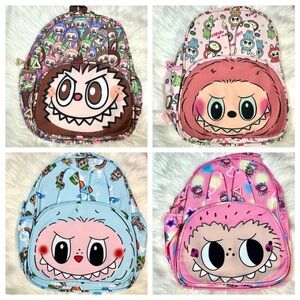 Cute Labubu Monster Character Kids Backpack - Blue, Brown, Light Pink, Dark Pink